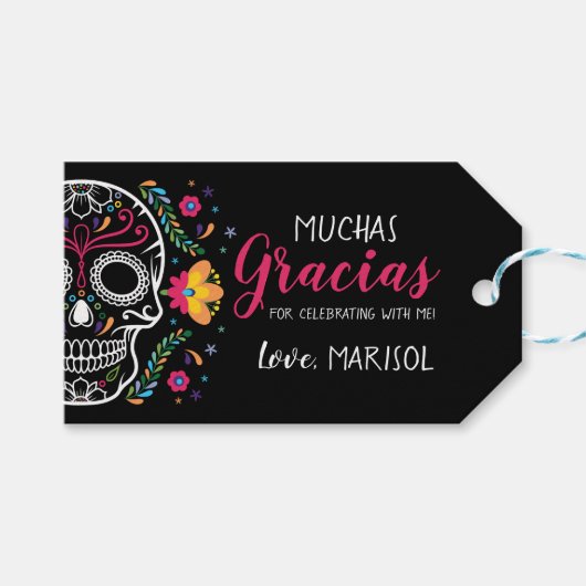 Mexicaanse schedelfloral Fiesta Party Favor Labels Cadeaulabel (Voorkant (Horizontaal))