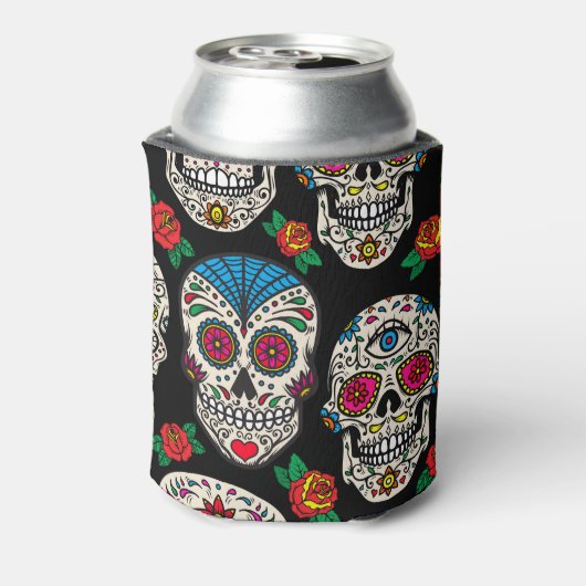 Mexicaanse schedels & Rozen:  ontwerp Blikjeskoeler (Blikje Achterkant)