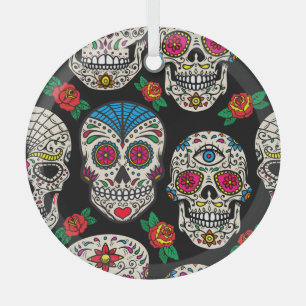 Mexicaanse schedels & Rozen: ontwerp Glas Ornament