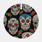 Mexicaanse schedels & Rozen: ontwerp Glas Ornament (Achterkant)