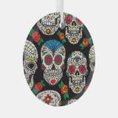 Mexicaanse schedels & Rozen: ontwerp Glas Ornament (Voorkant Rechts)