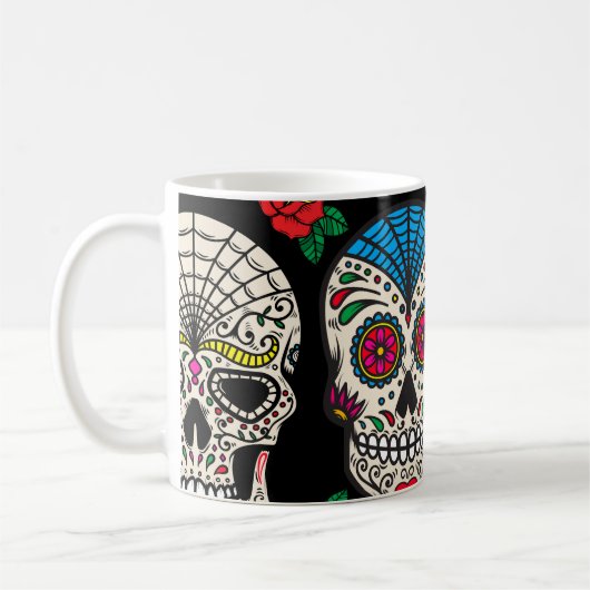 Mexicaanse schedels & Rozen: ontwerp Koffiemok (Links)