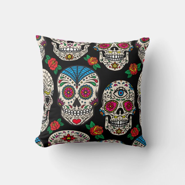Mexicaanse schedels & Rozen:  ontwerp Kussen (Voorkant)