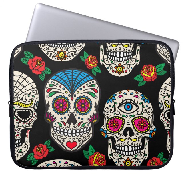 Mexicaanse schedels & Rozen:  ontwerp Laptop Sleeve (Voorkant)