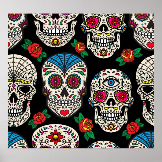 Mexicaanse schedels & Rozen:  ontwerp Poster (Voorkant)