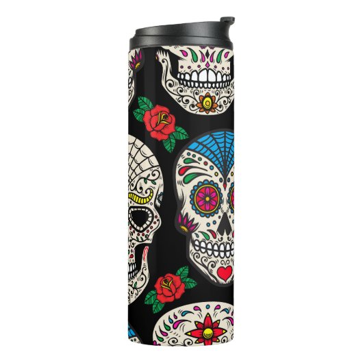 Mexicaanse schedels & Rozen:  ontwerp Thermosbeker (Gedraaid links)
