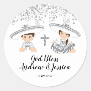 Mexicaanse Silver Charro Boy and Girl Baptism Stic Ronde Sticker