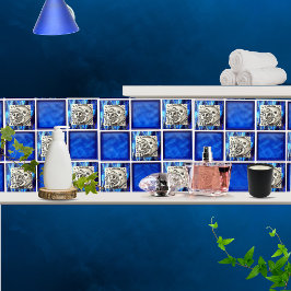 Mexicaanse  Silver Moon & Sun op Blue Ceramic Tegeltje