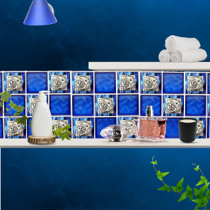 Mexicaanse Silver Moon & Sun op Blue Ceramic Tegeltje