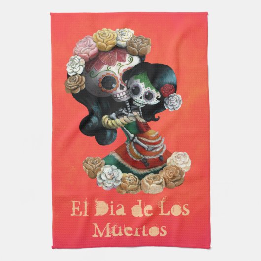 Mexicaanse skeleton Motherly Love Theedoek (Verticaal)
