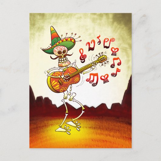 Mexicaanse Skeleton Plays Guitar Briefkaart (Voorkant)
