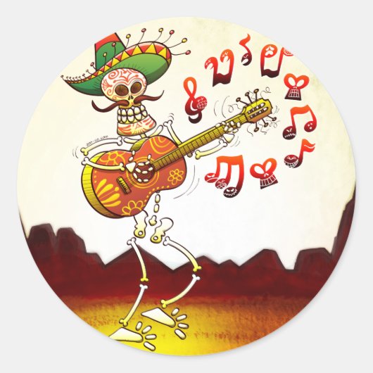 Mexicaanse Skeleton Plays Guitar Ronde Sticker (Voorkant)