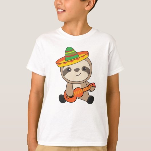 Mexicaanse Sloth Sombrero Ukulele Cinco de mayo T-shirt (Voorkant)