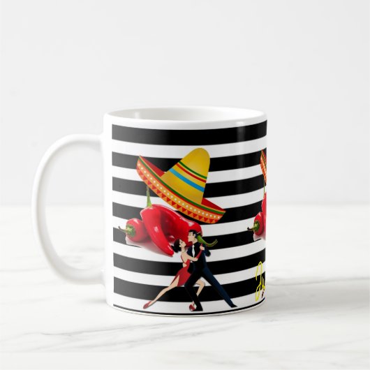 Mexicaanse Sombrero Dance Black White Stripe Mok (Links)