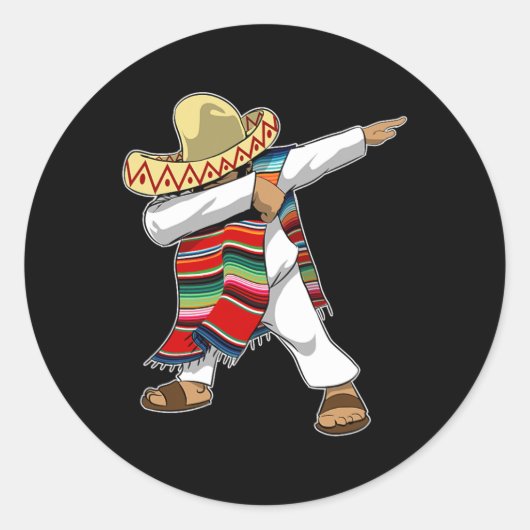 Mexicaanse Sombrero Poncho Dabbing Ronde Sticker (Voorkant)