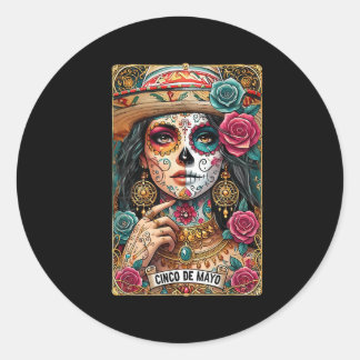 Mexicaanse Sombrero Skull Skeleton Vrouwen Cinco d Ronde Sticker