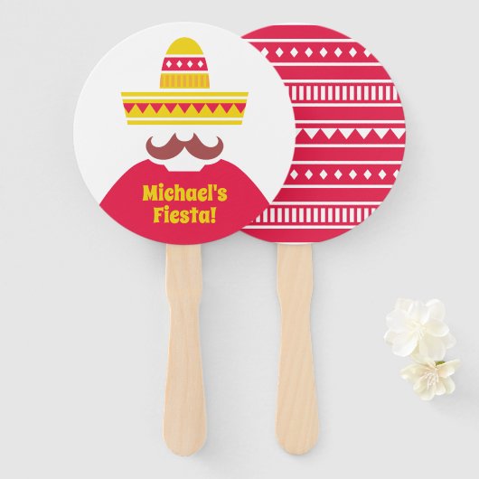 Mexicaanse Sombrero Snor Fiesta Feest Handwaaier (Voorkant en achterkant)