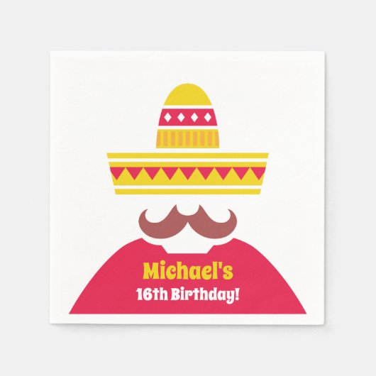 Mexicaanse Sombrero snor verjaardagsfeest benodigd Servet (Voorkant)