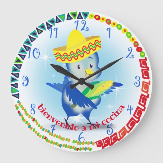 Mexicaanse sombrero vogel gepersonaliseerde keuken grote klok (Voorkant)