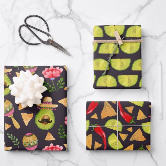Mexicaanse Spicy Fiesta Inpakpapier Set van 3 Vel (Voorkant)