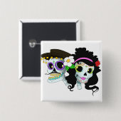 Mexicaanse spiraalvormige schedel vierkante button 5,1 cm (Voorkant /achterkant)