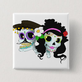 Mexicaanse spiraalvormige schedel vierkante button 5,1 cm