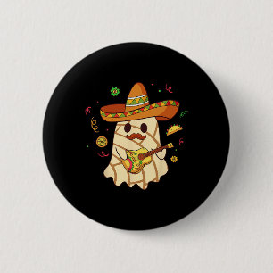 Mexicaanse Spooky Ghost Play Gitaar Conchas Pan Du Ronde Button 5,7 Cm