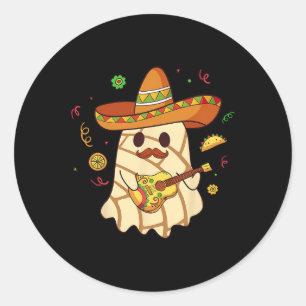 Mexicaanse Spooky Ghost Play Gitaar Conchas Pan Du Ronde Sticker