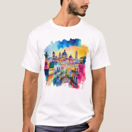 Mexicaanse stad aquarel kunst t-shirt