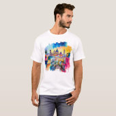 Mexicaanse stad aquarel kunst t-shirt (Voorkant volledig)