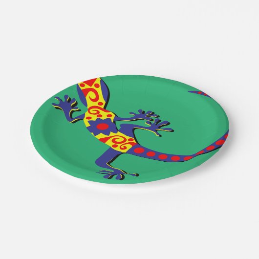 Mexicaanse stijl Blauw, Geel en Rood Gecko Papieren Bordje (Gekanteld)