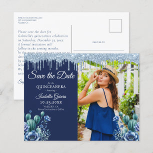 Mexicaanse stijl blauwe Quinceañera Save the Date Briefkaart