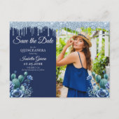 Mexicaanse stijl blauwe Quinceañera Save the Date Briefkaart (Voorkant)
