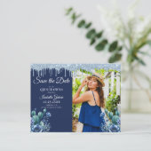 Mexicaanse stijl blauwe Quinceañera Save the Date Briefkaart (Staand voorkant)