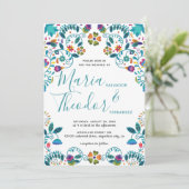 Mexicaanse stijl bloemenpatroon luxe bruiloft kaart (Staand voorkant)