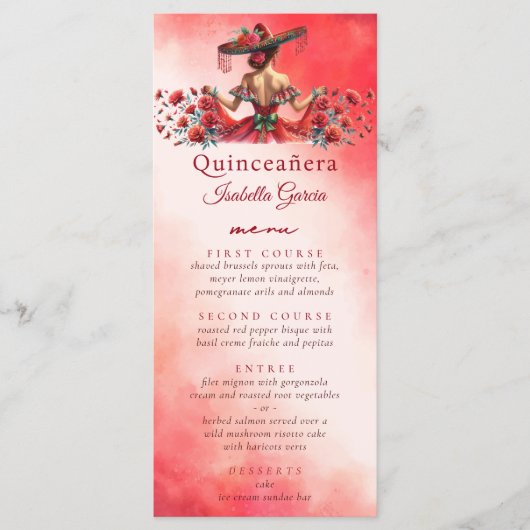 Mexicaanse stijl Quinceañera rood Menu (Voorkant)