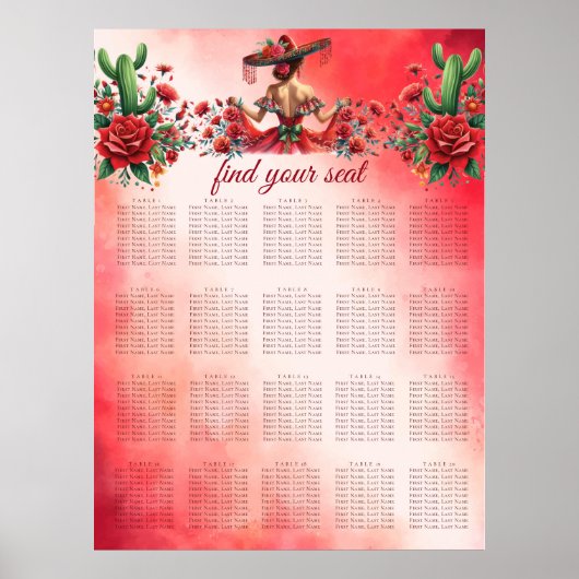 Mexicaanse stijl quinceañera zitkaart poster (Voorkant)