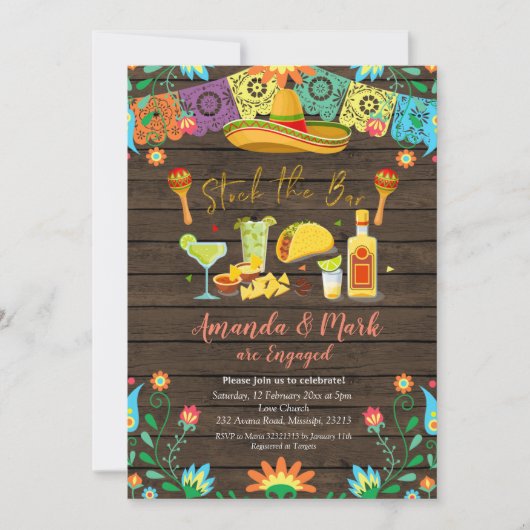 Mexicaanse Stock De Bar Fiesta Engagement Party Kaart (Voorkant)
