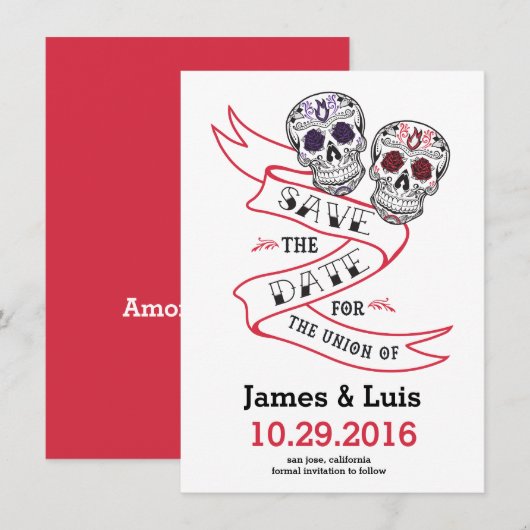 Mexicaanse Sugar Skull Wedding Save the date 4.5x6 (Voorkant / Achterkant)