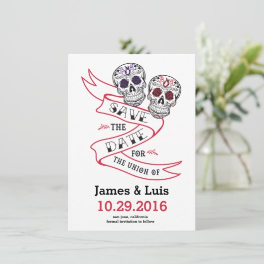 Mexicaanse Sugar Skull Wedding Save the date 4.5x6 (Staand voorkant)