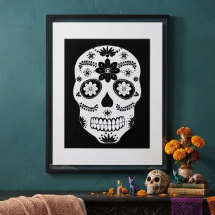 Mexicaanse Suiker Schedel 2 Zwart En Wit Poster