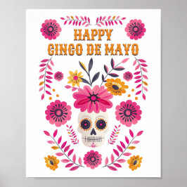 Mexicaanse Suiker Schedel Bloemen Happy Cinco de M Poster