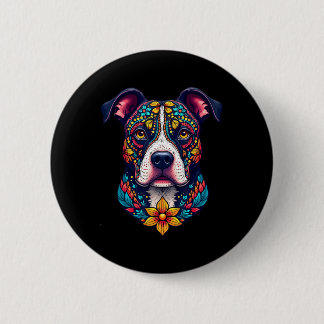 Mexicaanse Suiker Schedel Pitbull Hond Dia De Muer Ronde Button 5,7 Cm