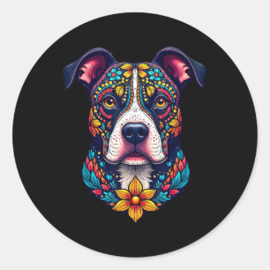 Mexicaanse Suiker Schedel Pitbull Hond Dia De Muer Ronde Sticker