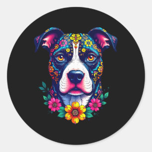 Mexicaanse Suiker Schedel Pitbull Hond Dia De Muer Ronde Sticker