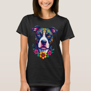 Mexicaanse Suiker Schedel Pitbull Hond Dia De Muer T-shirt