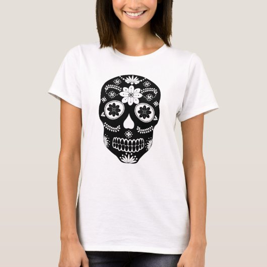Mexicaanse suikerschedel 2 zwart en wit T-shirt (Voorkant)