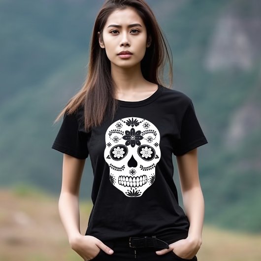 Mexicaanse suikerschedel 2 zwart en wit T-shirt