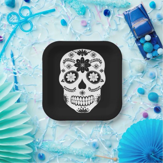 Mexicaanse suikerschedel 2 zwart-wit Bord (Feest)