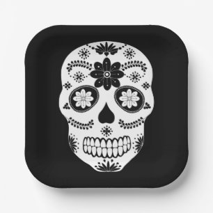 Mexicaanse suikerschedel 2 zwart-wit Bord